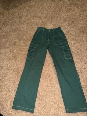 Hollister Dark Green Cargo Wide-Leg Pants